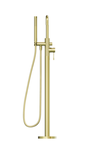 NERO OPAL FREESTANDING BATH MIXER WITH HAND SHOWER, IN BRUSHED GOLD FINISH