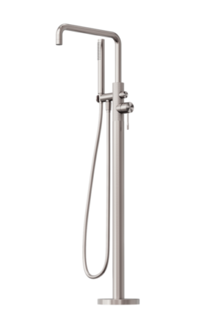 NERO OPAL FREESTANDING BATH MIXER WITH HAND SHOWER, IN BRUSHED NICKEL FINISH