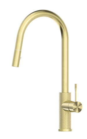 Nero 'Opal' Pull Out Sink Mixer with a veggie spray. Brushed Gold finish