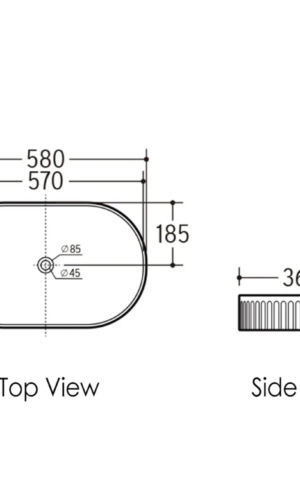 KENSINGTON 580X360X100 OVAL BASIN MATTE WHITE - SPEC SHEET