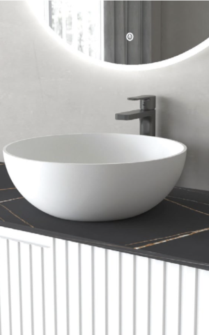 Otti Cast Stone Basin: London matte white finish (390x390)