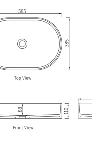 Otti Cast Stone Basin: Noosa matte white finish (585x385) Spec sheet