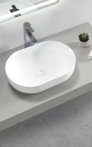 Otti Cast Stone Basin: Portofino matte white finish (500x345)