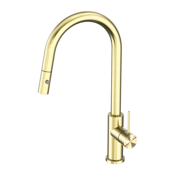 Nero 'Mercca' Pull-out kitchen mixer tap with Vegie Spray Function. Brushed Gold finish