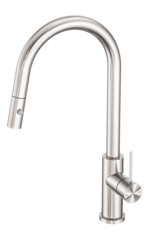 Nero 'Mercca' Pull-out kitchen mixer tap with Vegie Spray Function. Brushed Nickel finish