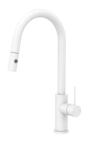 Nero 'Mercca' Pull-out kitchen mixer tap with Vegie Spray Function. Matte White finish