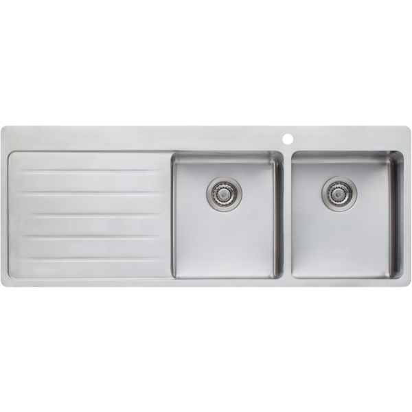 Oliveri 'Sonetto' Double Bowl Topmount Sink With Drainer (main bowl on the right)