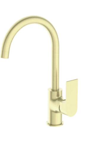 Nero 'Bianca' Kitchen Mixer Gooseneck Spout. Brushed brass finish