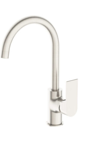 Nero 'Bianca' Kitchen Mixer Gooseneck Spout. Brushed Nickel finish