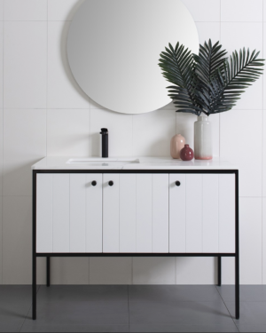 ADP 'Ivy-All Dorr' Floor Mount Vanity. White finish with black frames