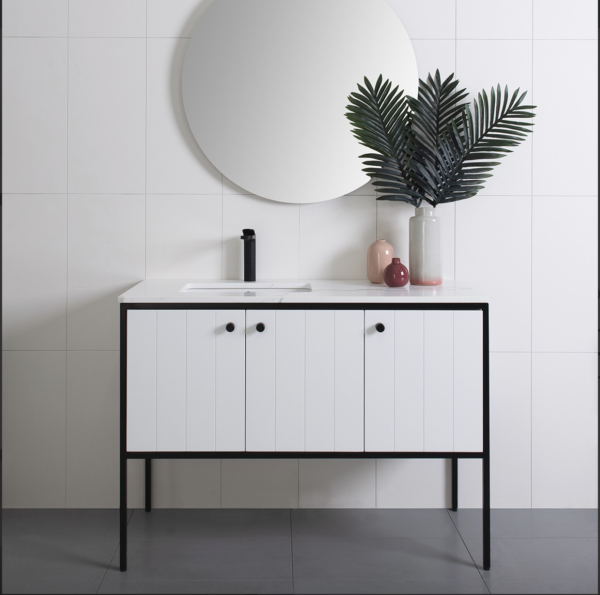 ADP 'Ivy-All Dorr' Floor Mount Vanity. White finish with black frames