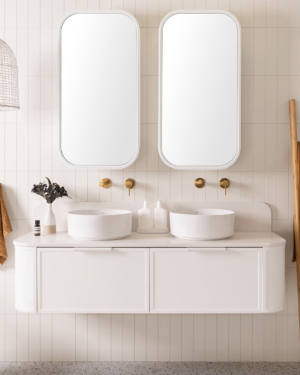 ADP Flo Vanity. Double Bowl. Ultra white finish