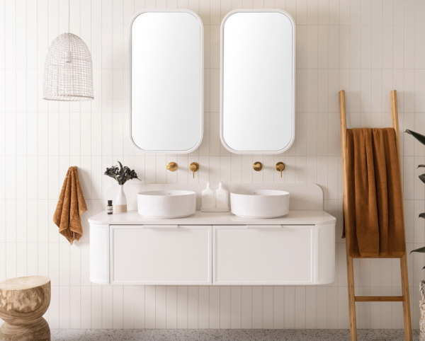 ADP Flo Vanity. Double Bowl. Ultra white finish