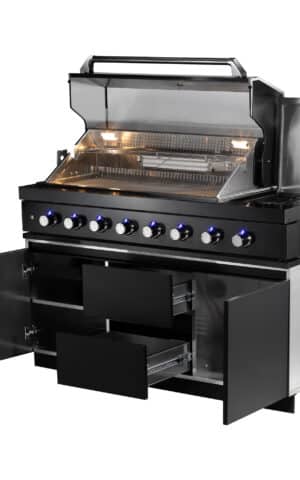 Aspire 6 Burner with rear burner & side burner (3120 x 620 x 900mm): Grill cabinet