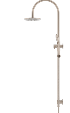 Meir Round Gooseneck Shower Set: 200mm Rose & Single-Function Hand Shower. Champagne finish. 200MM Rose