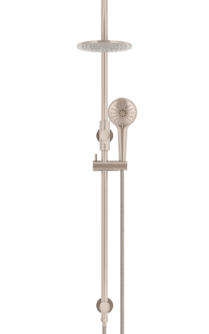 Meir Round Gooseneck Shower Set: 200mm Rose & Single-Function Hand Shower. Champagne finish. 200MM Rose