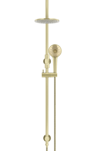 Meir Round Gooseneck Shower Set: 200mm Rose & Single-Function Hand Shower. PVD Tiger Bronze Gold finish. 200MM Rose