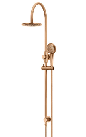 Meir Round Overhead Shower Rail with Three Function Hand Shower in PVD Lustre Bronze finish, 200mm Shower Head