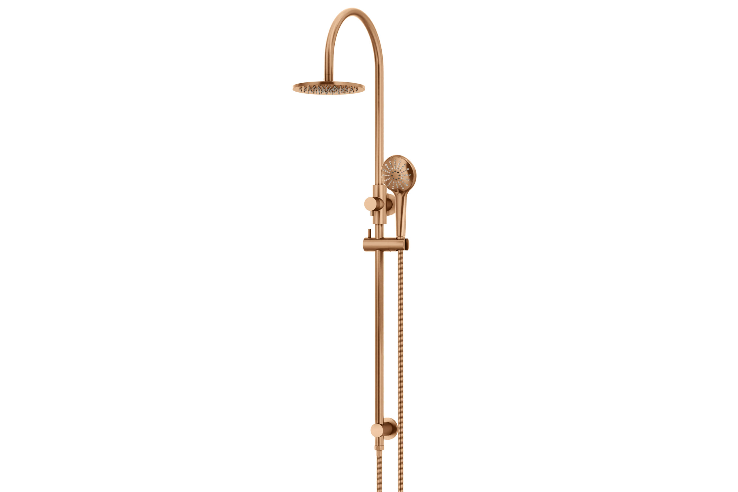 Meir Round Overhead Shower Rail with Three Function Hand Shower in PVD Lustre Bronze finish, 200mm Shower Head