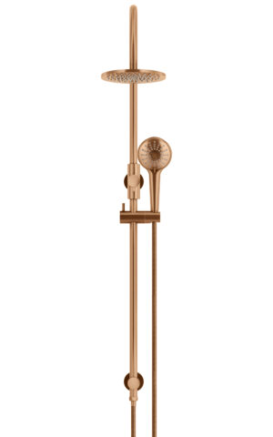 Meir Round Overhead Shower Rail with Three Function Hand Shower in PVD Lustre Bronze finish, 200mm Shower Head
