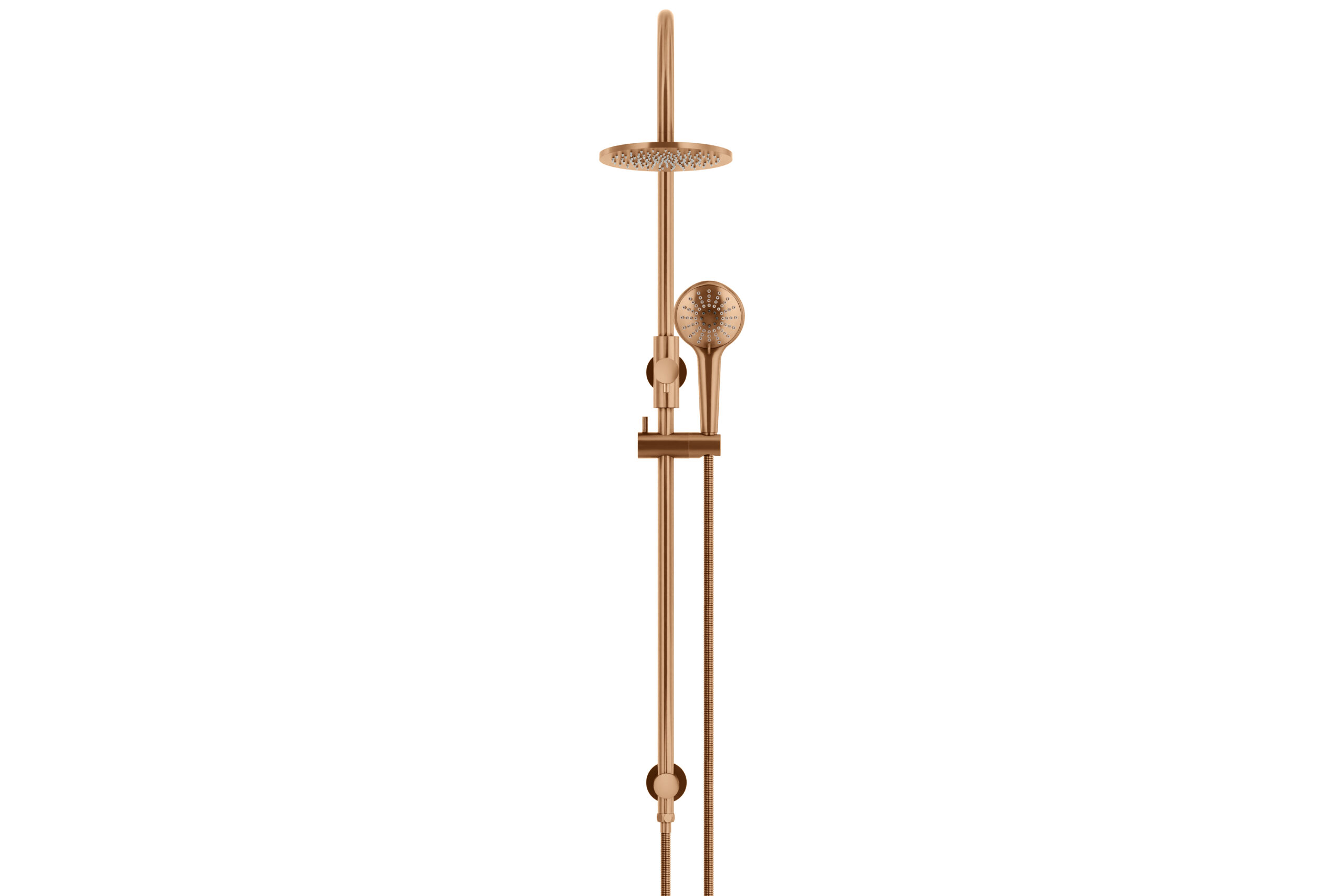 Meir Round Overhead Shower Rail with Three Function Hand Shower in PVD Lustre Bronze finish, 200mm Shower Head