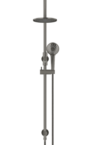 Meir Round Gooseneck Shower Set: 200mm Rose & Single-Function Hand Shower. PVD Gunmetal Grey finish. 200MM Rose