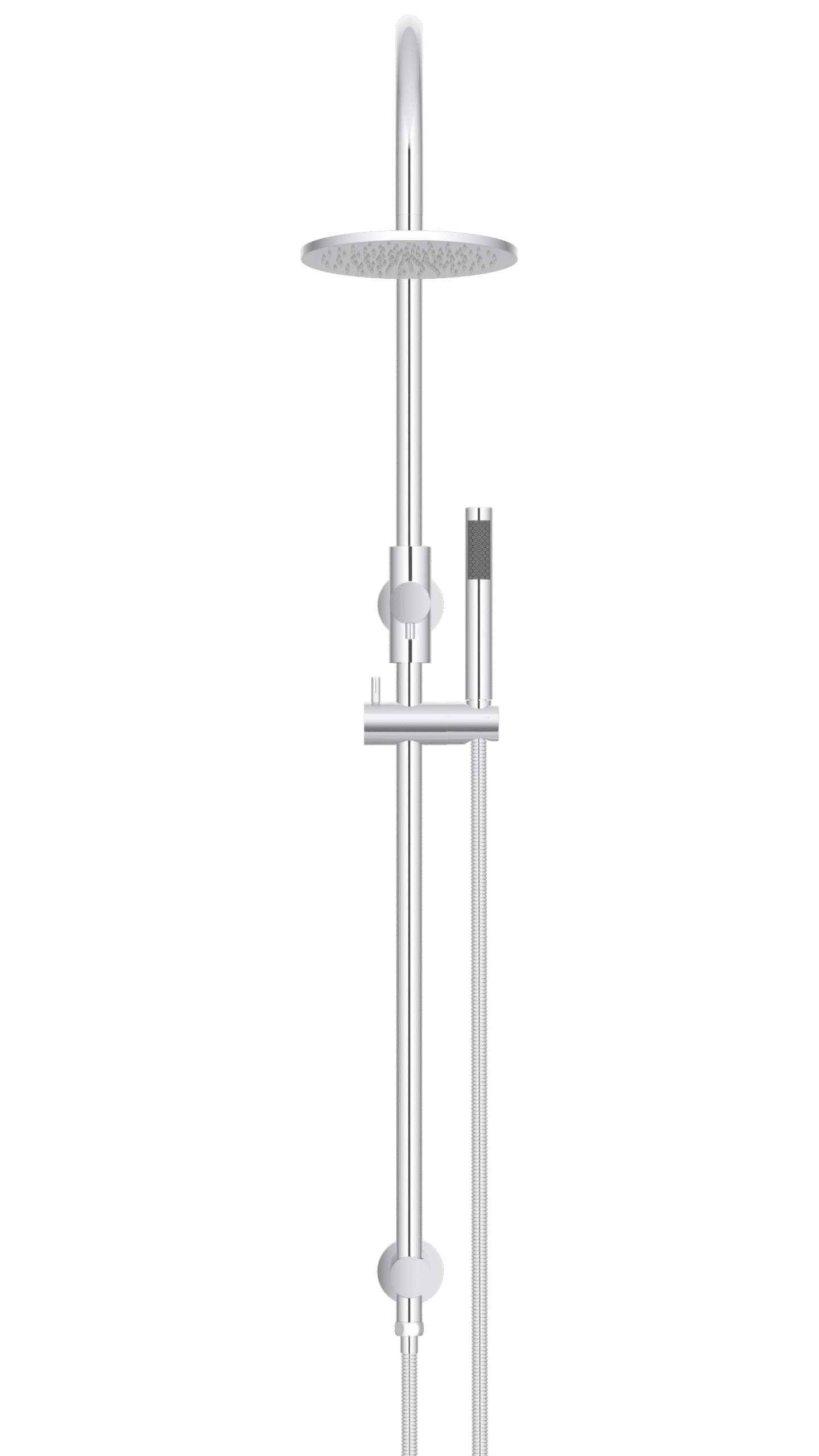 MZ0904-R-C Meir Polished_Chrome_front | Tap & Sink Contemporary Living Pty Ltd Meir Round Gooseneck Shower Set: 200mm Rose & Single-Function Hand Shower. Chrome finish