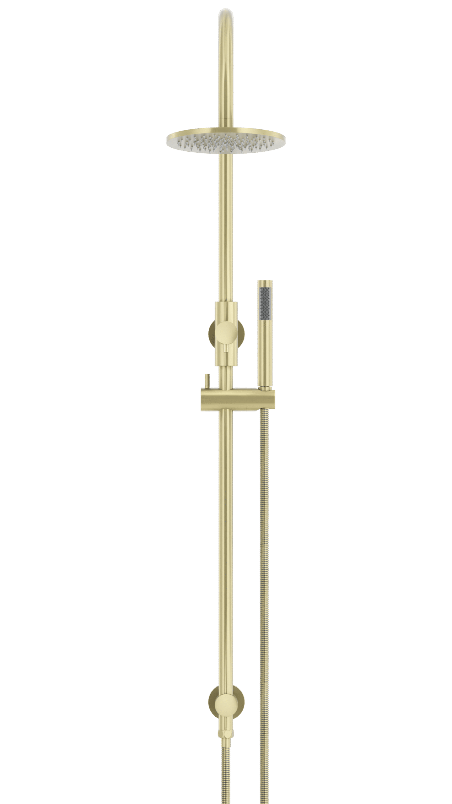 MZ0904-R-PVDBB_Meir_TigerBronze_front | Tap & Sink Contemporary Living Pty Ltd Meir Round Gooseneck Shower Set: 200mm Rose & Single-Function Hand Shower. PVD Tiger Bronze Gold finish