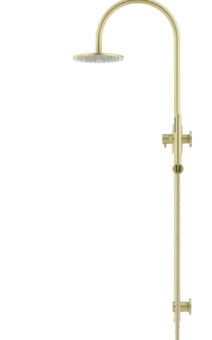 Meir Round Gooseneck Shower Set: 200mm Rose & Single-Function Hand Shower. PVD Tiger Bronze Gold finish