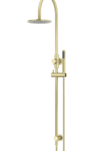 Meir Round Gooseneck Shower Set: 200mm Rose & Single-Function Hand Shower. PVD Tiger Bronze Gold finish