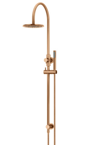 Meir 200mm Round Overhead Shower Rail, Single Function Hand Shower in PVD Lustre Bronze finish