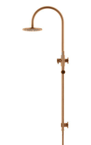 Meir 200mm Round Overhead Shower Rail, Single Function Hand Shower in PVD Lustre Bronze finish