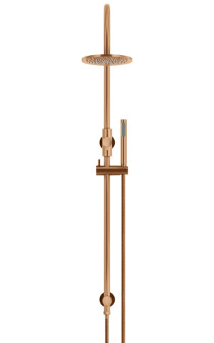 Meir 200mm Round Overhead Shower Rail, Single Function Hand Shower in PVD Lustre Bronze finish