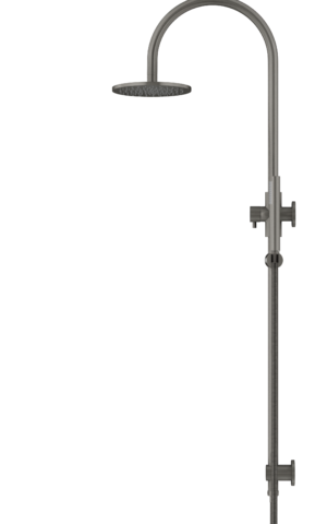 Meir Round Gooseneck Shower Set: 200mm Rose & Single-Function Hand Shower. PVD Gunmetal Grey finish