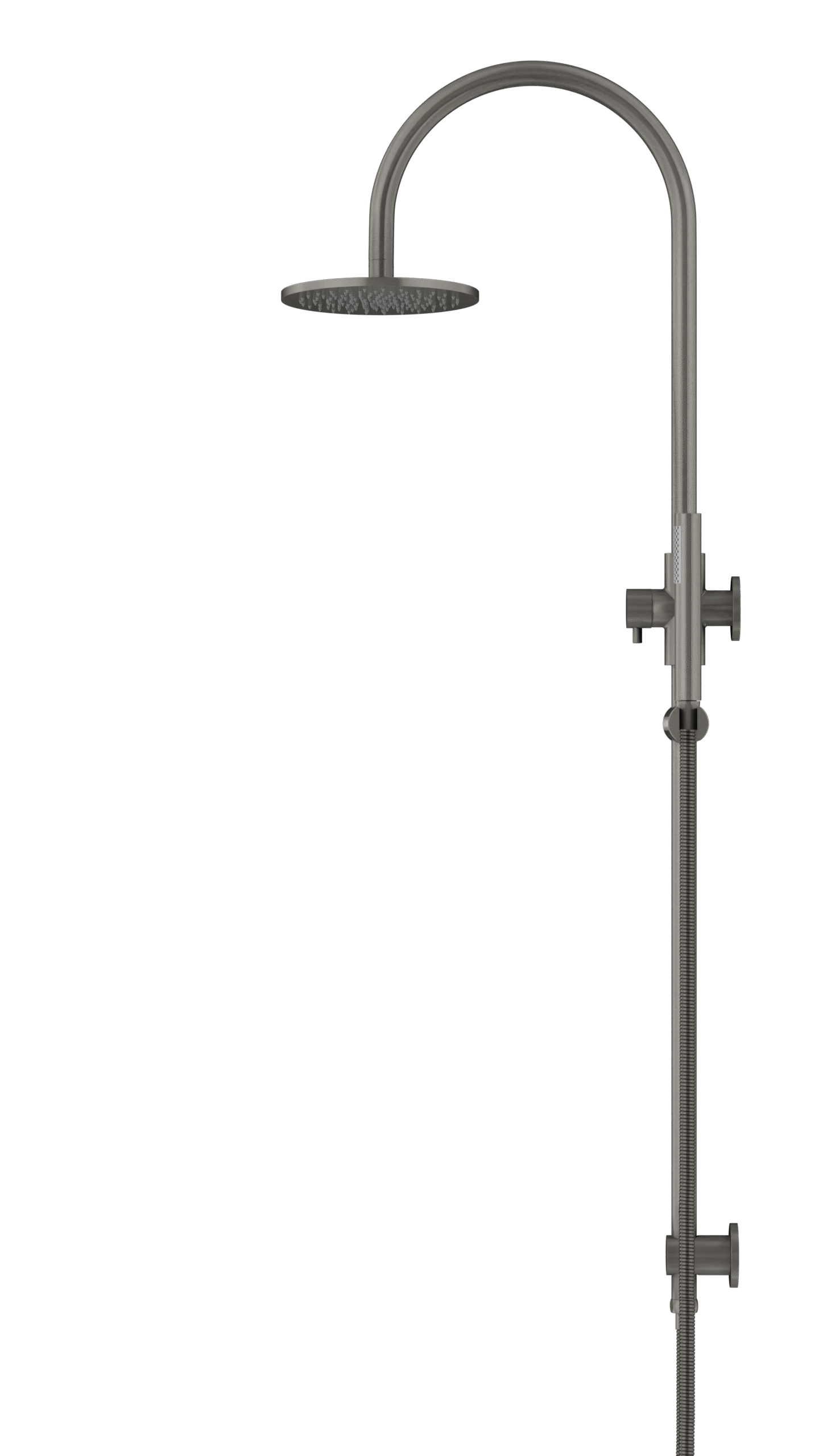MZ0904-R-PVDGM_Meir_PVD_Shadow_profile | Tap & Sink Contemporary Living Pty Ltd Meir Round Gooseneck Shower Set: 200mm Rose & Single-Function Hand Shower. PVD Gunmetal Grey finish