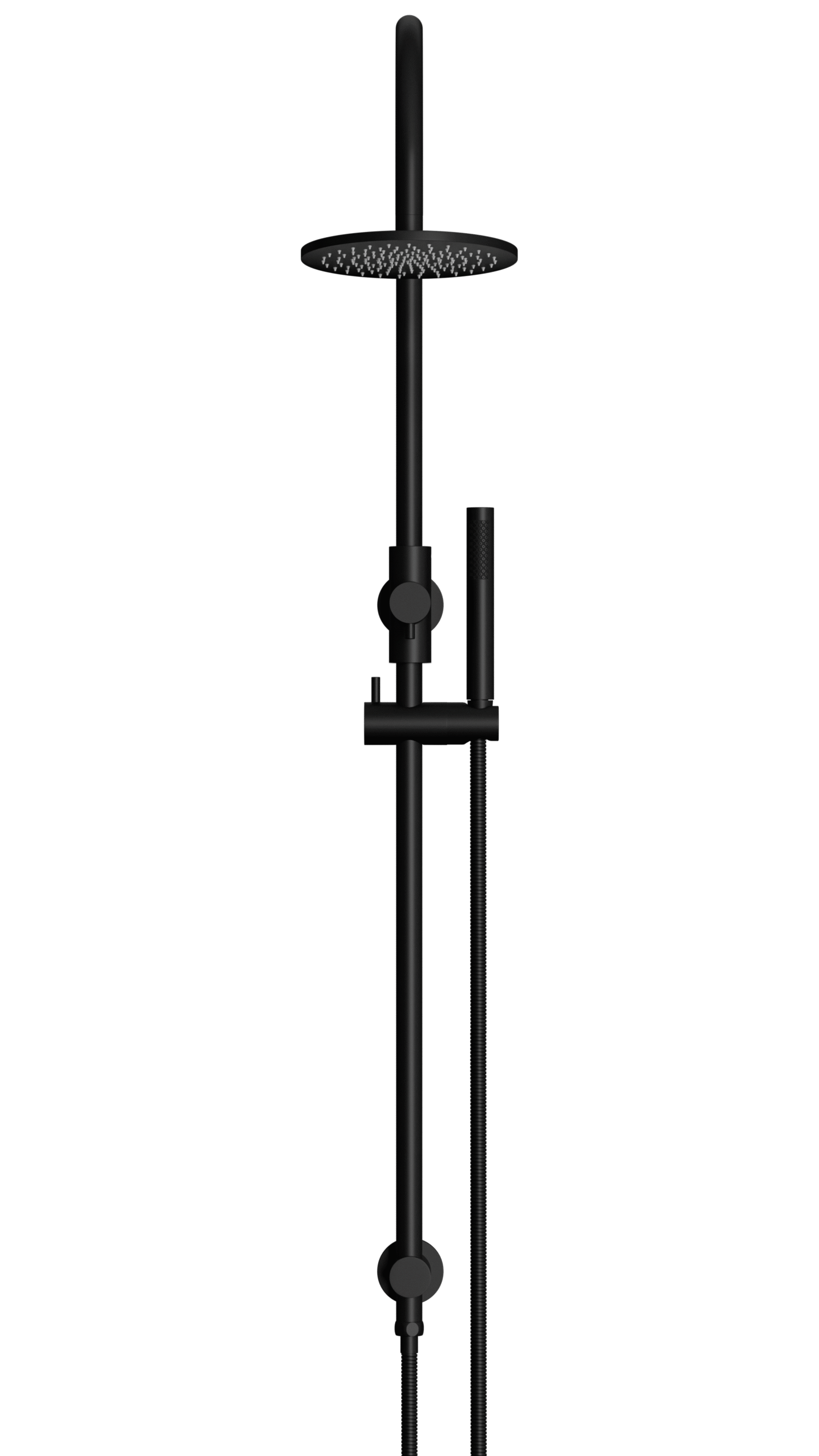 MZ0904-R_MatteBlack_front | Tap & Sink Contemporary Living Pty Ltd Meir Round Gooseneck Shower Set: 200mm Rose & Single-Function Hand Shower. Matte Black finish