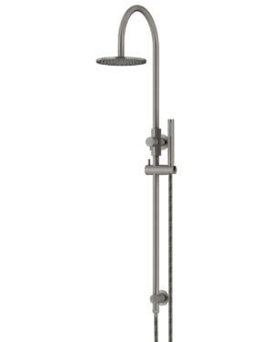 Meir Round Gooseneck Shower Set: 300mm Rose & Single-Function Hand Shower. PVD Gunmetal Grey finish LOW RES