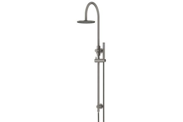 Meir Round Gooseneck Shower Set: 300mm Rose & Single-Function Hand Shower. PVD Gunmetal Grey finish LOW RES