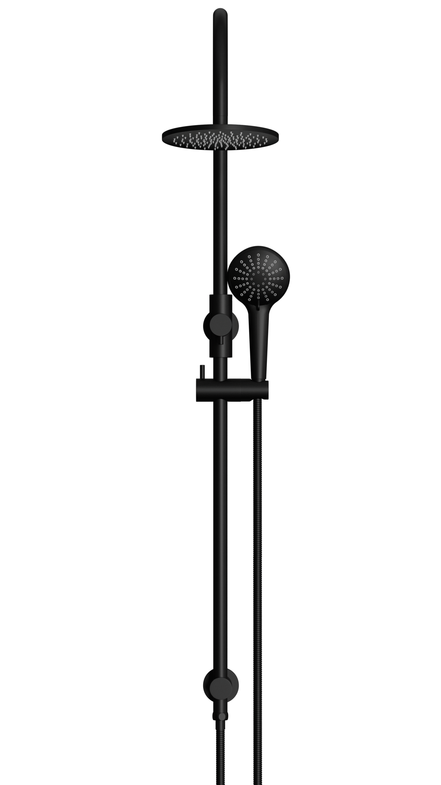 MZ0904_MatteBlack_front | Tap & Sink Contemporary Living Pty Ltd Meir Round Gooseneck Shower Set: 200mm Rose & Single-Function Hand Shower. Matte black finish. 200MM Rose