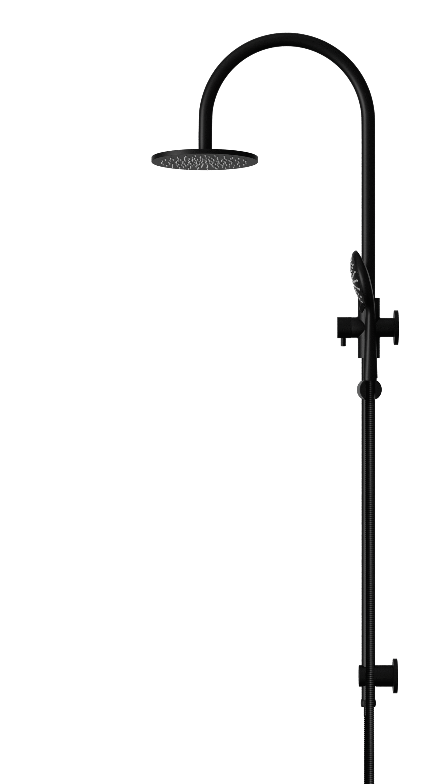 MZ0904_MatteBlack_profile | Tap & Sink Contemporary Living Pty Ltd Meir Round Gooseneck Shower Set: 200mm Rose & Single-Function Hand Shower. Matte black finish. 200MM Rose