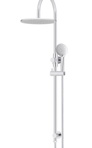 Meir Round Gooseneck Shower Set: 300mm Rose & Single-Function Hand Shower. Chrome finish.