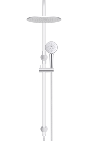 Meir Round Gooseneck Shower Set: 300mm Rose & Single-Function Hand Shower. Chrome finish.