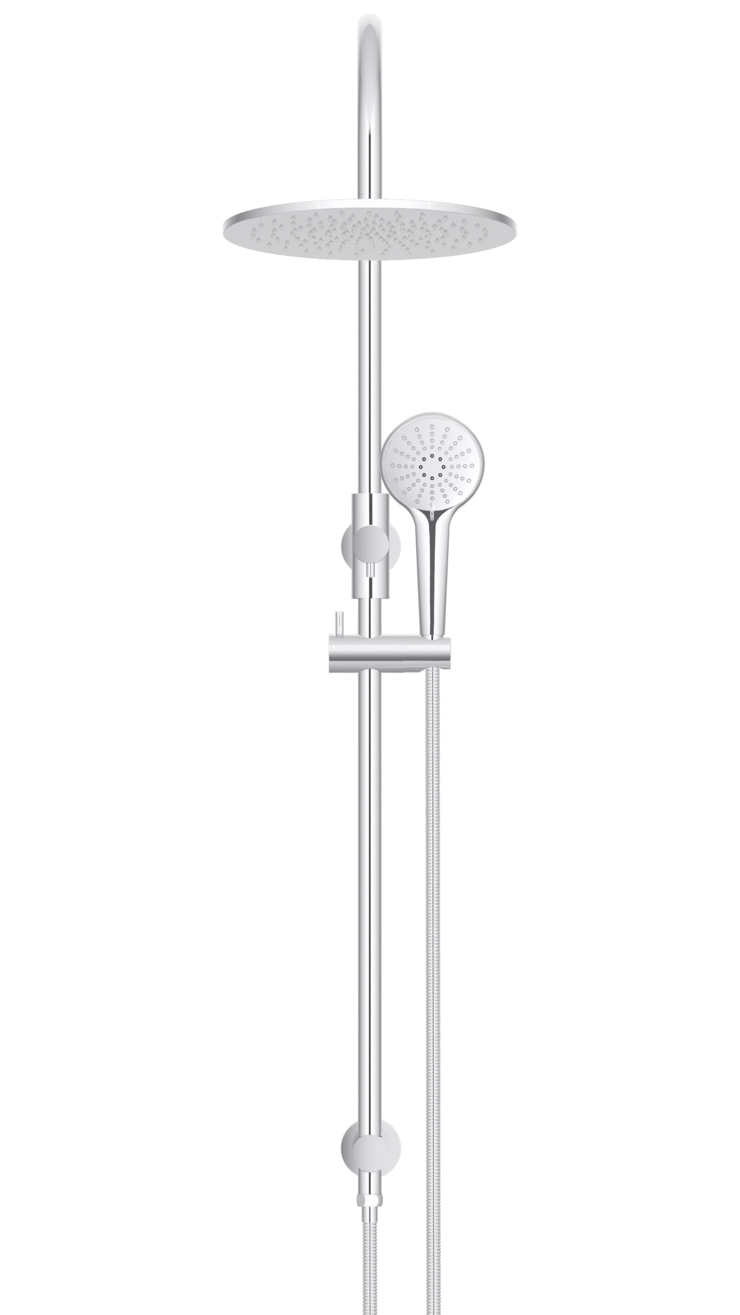 MZ0906-C Meir Polished_Chrome_front | Tap & Sink Contemporary Living Pty Ltd Meir Round Gooseneck Shower Set: 300mm Rose & Single-Function Hand Shower. Chrome finish.