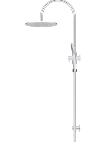 Meir Round Gooseneck Shower Set: 300mm Rose & Single-Function Hand Shower. Chrome finish.