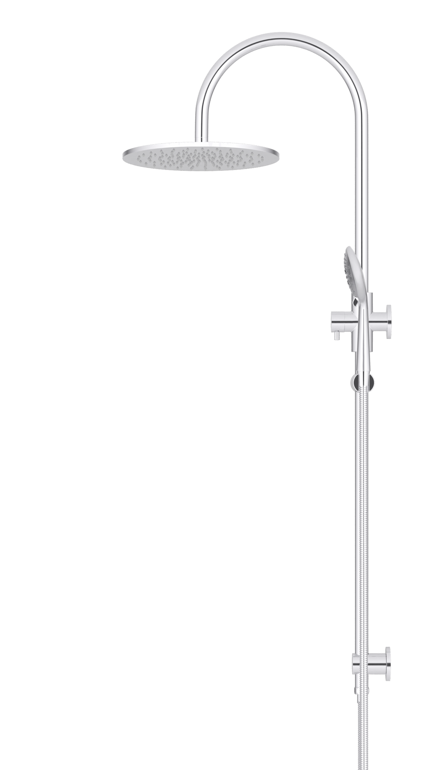 MZ0906-C Meir Polished_Chrome_profile | Tap & Sink Contemporary Living Pty Ltd Meir Round Gooseneck Shower Set: 300mm Rose & Single-Function Hand Shower. Chrome finish.