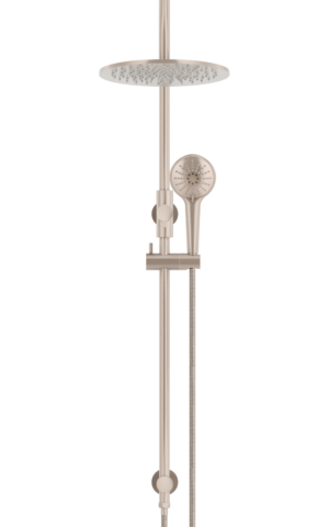 Meir Round Gooseneck Shower Set: 300mm Rose & Single-Function Hand Shower. Champagne finish.