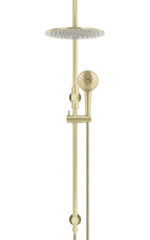 Meir Round Gooseneck Shower Set: 300mm Rose & Single-Function Hand Shower. PVD Tiger Bronze Gold finish.