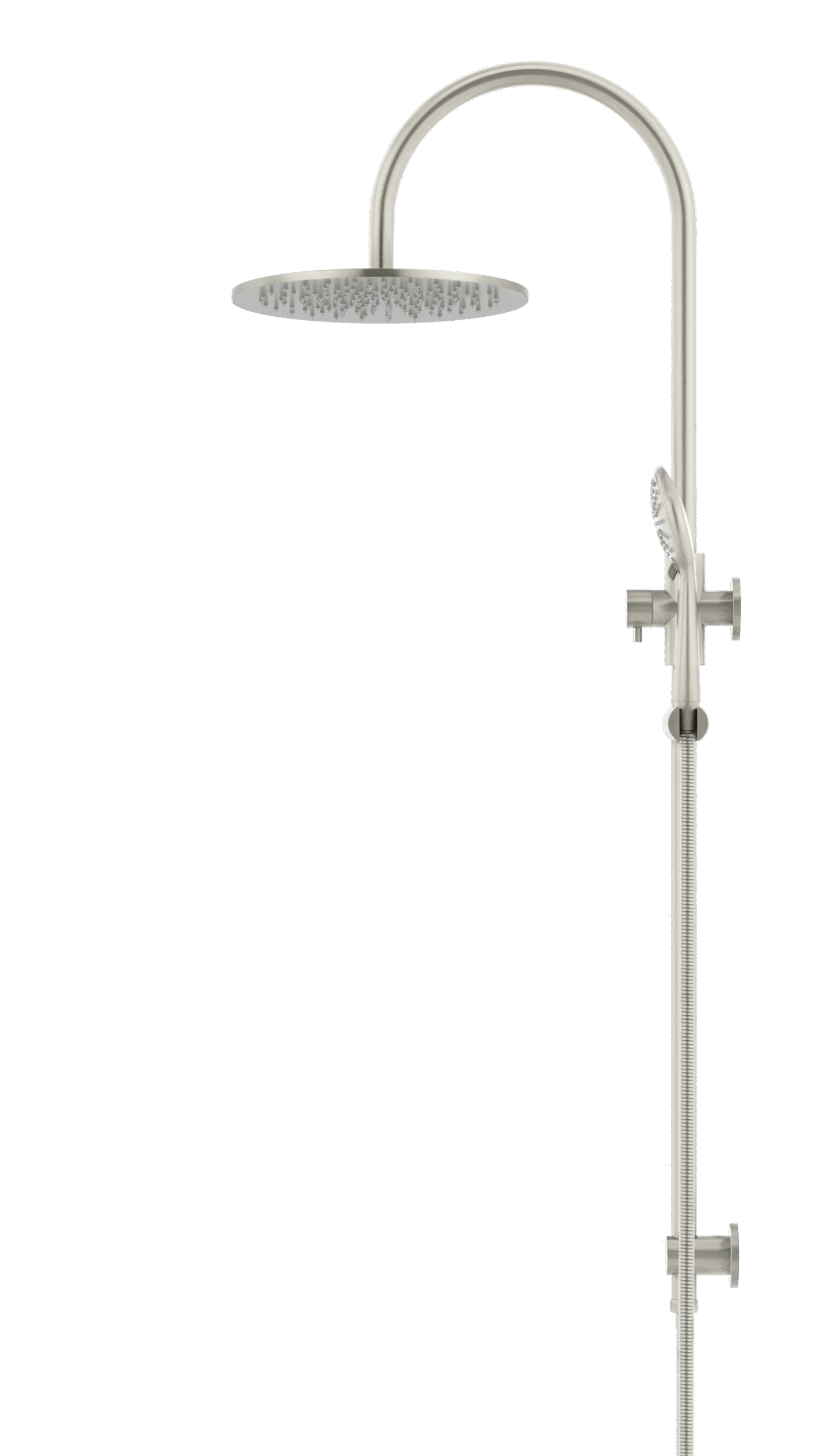 MZ0906-PVDBN_BrushedNickel_profile | Tap & Sink Contemporary Living Pty Ltd Meir Round Gooseneck Shower Set: 300mm Rose & Single-Function Hand Shower. PVD Brushed Nickel finish.