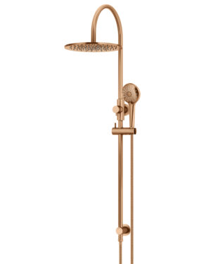 Meir Round Overhead Shower Rail with Three Function Hand Shower in PVD Lustre Bronze finish, 300mm Shower Head