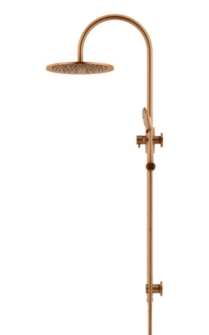 Meir Round Overhead Shower Rail with Three Function Hand Shower in PVD Lustre Bronze finish, 300mm Shower Head
